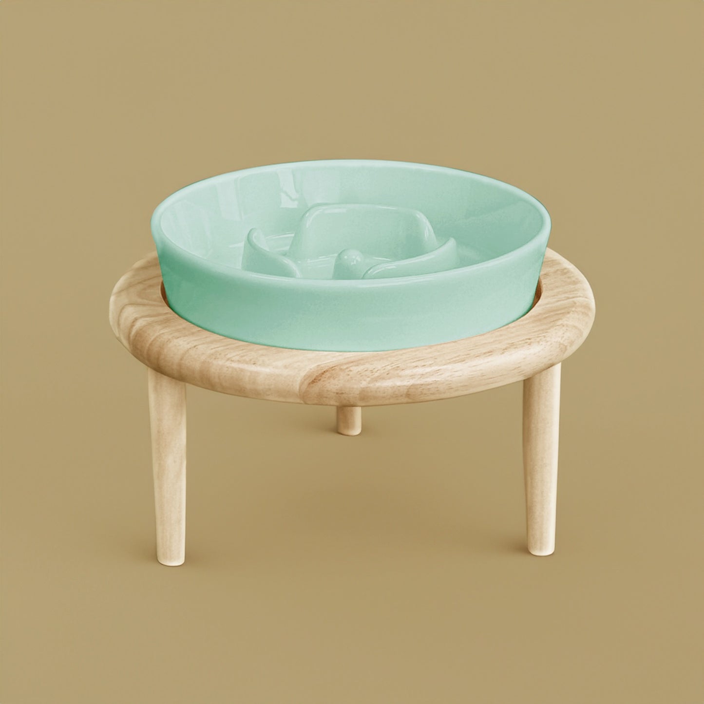 Slow Feeder Ceramic Pet Bowl with Wooden Stand