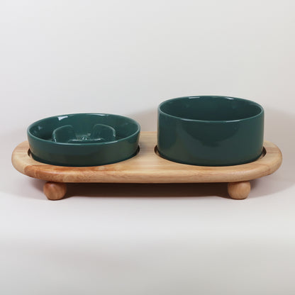 Handcrafted Ceramic Slow Feeder Bowl Set - Tall & Low Settings