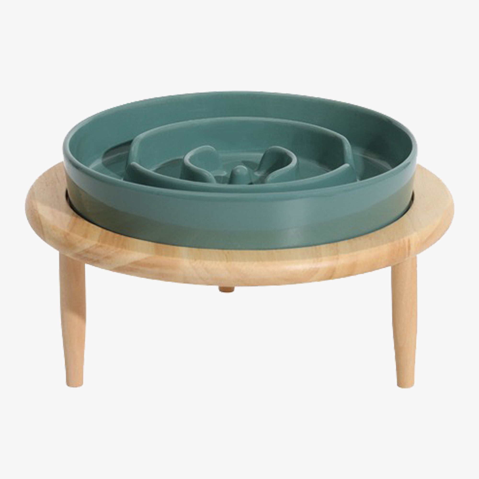 Premium Ceramic Slow Feeder Bowl with Wooden Stand Walk and Thread