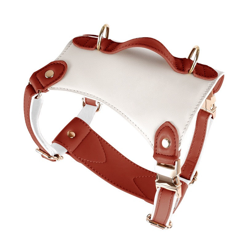 Red_Elysian_Leather_Harness_Maroon_Orange Dog