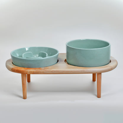 Handcrafted Ceramic Slow Feeder Bowl Set - Tall & Low Settings