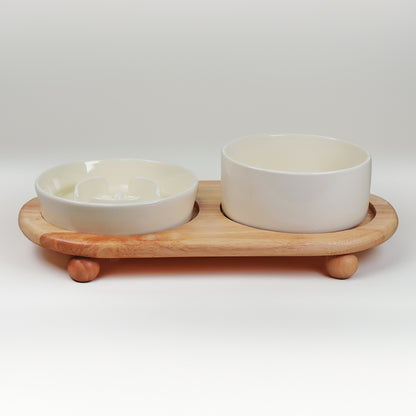 Handcrafted Ceramic Slow Feeder Bowl Set - Tall & Low Settings