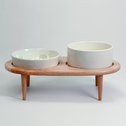 Handcrafted Ceramic Slow Feeder Bowl Set - Tall & Low Settings